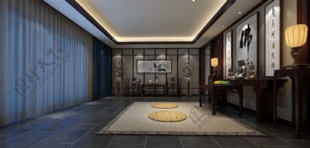 中式典雅清新酒店房间黄色台灯工装装修图