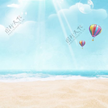 电商夏季海边气球直通车背景