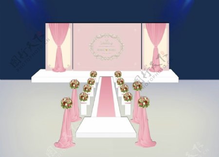 粉色简约婚礼宴会厅效果图
