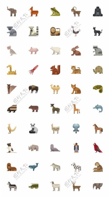 50枚扁平动物图标sketch素材