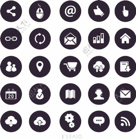 黑色圆形网页UI常用icon图标