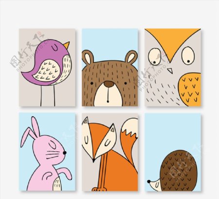 6款可爱动物卡片矢量素材