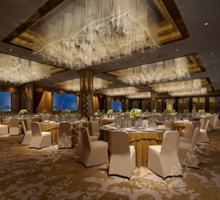 奢华别墅大型酒店餐厅空间模型下载