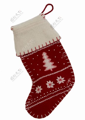 圣诞花纹红色袜子免抠png透明素材