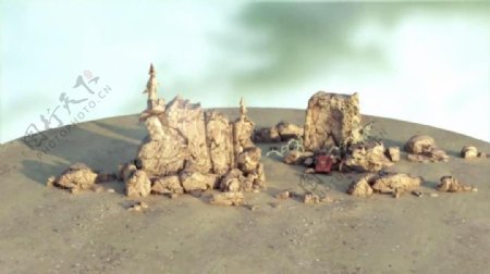 大气石质立体雕塑旋转变换视频素材