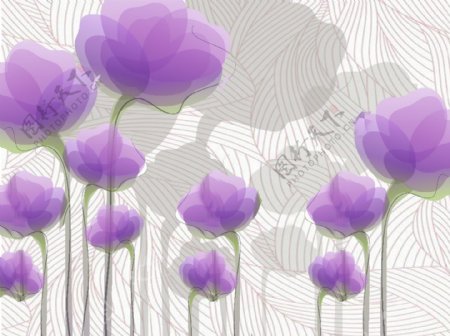 紫色花朵现代背景墙