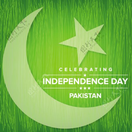 与月亮和星星的绿色巴基斯坦独立日设计