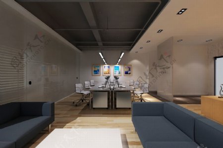 工业风格商业空间办公大厅效果图设计