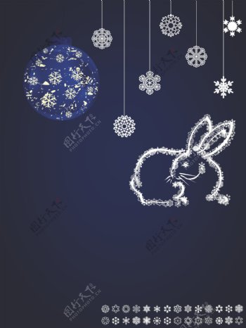 圣诞夜钻石灯光兔子矢量背景