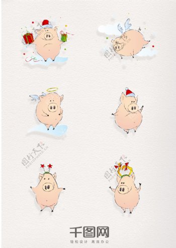 卡通漫画猪元素圣诞类图标