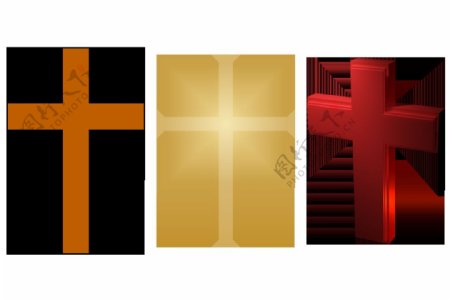 三个颜色十字架免抠png透明图层素材