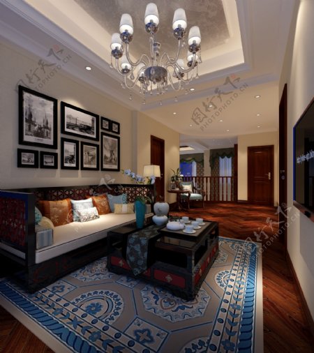 现代客厅异域风情地毯室内装修效果图