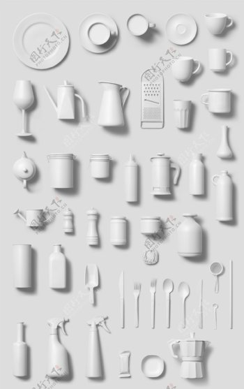 各种白色瓷器杯子容器实物图
