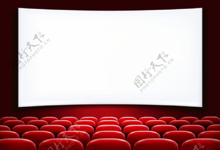 红色剧院中的大荧幕和座椅