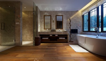 现代时尚大户型浴室木地板室内装修效果图