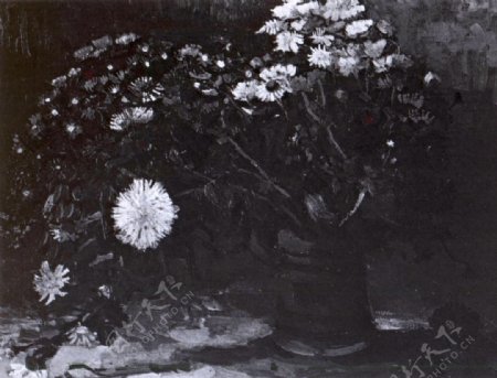 黑白唯美植物盆栽静物油画装饰无框画