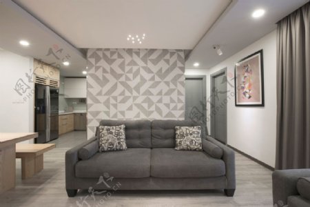 现代时尚客厅亮灰色窗帘室内装修效果图