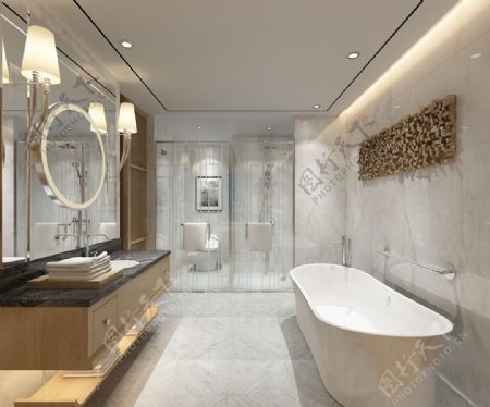 现代简欧风格浴室浴缸装修效果图