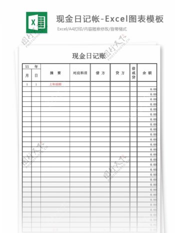 现金日记帐Excel图表模板2
