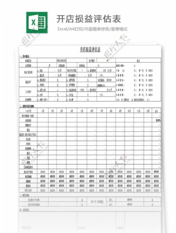 开店损益评估表