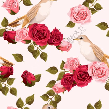 唯美玫瑰花和小鸟背景