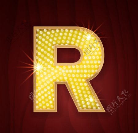 黄色镶边钻石闪耀英文字母R