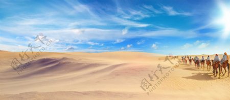 蓝色天空沙漠banner背景素材