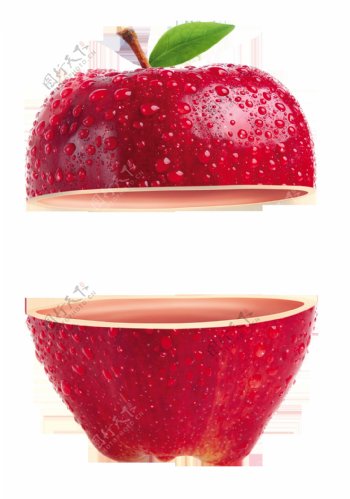 打开的富士红苹果形状盒子png透明素材