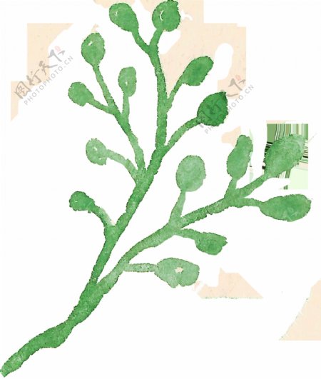 绿色水墨植物卡通透明装饰素材