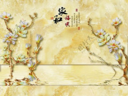 中式家和福顺大理石纹玉兰花背景