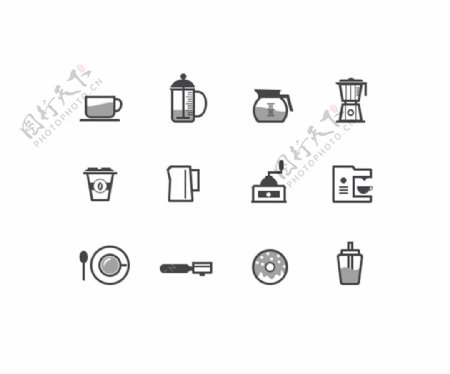 12款灰色咖啡图标icon
