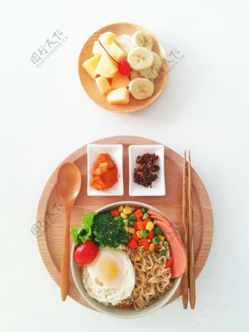 食物餐饮鸡蛋水果蔬菜筷子勺子咸菜俯视图