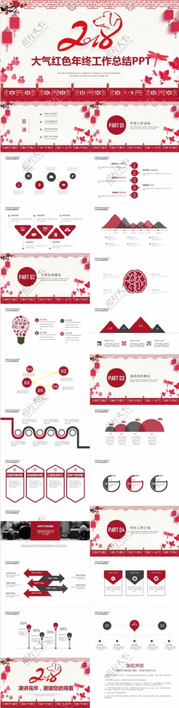 红色大气年终总结工作汇报PPT模板