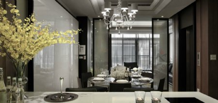 现代时尚银色水晶吊灯客厅室内装修效果图