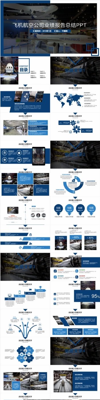 简约航空公司年终工作总结PPT模板