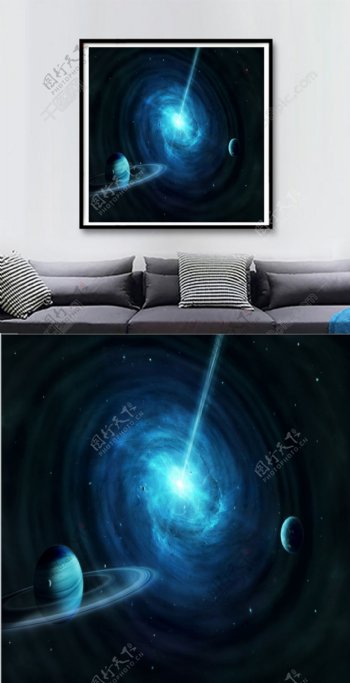 方图蓝色宇宙星空天文客厅装饰画