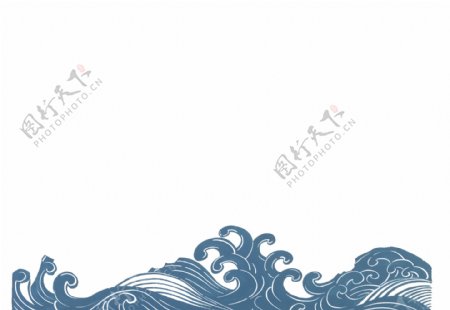 中国风彩绘河流波浪png元素