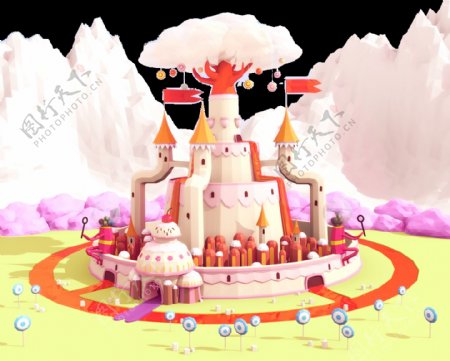 卡通童话城堡建筑场景设计