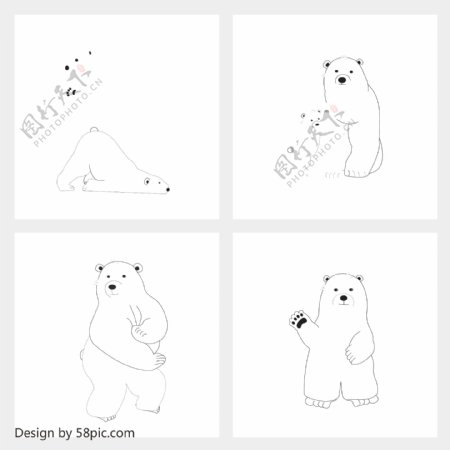 线稿卡通可爱北极熊