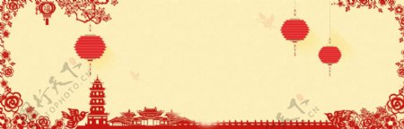 中国风剪纸红色艺术banner背景