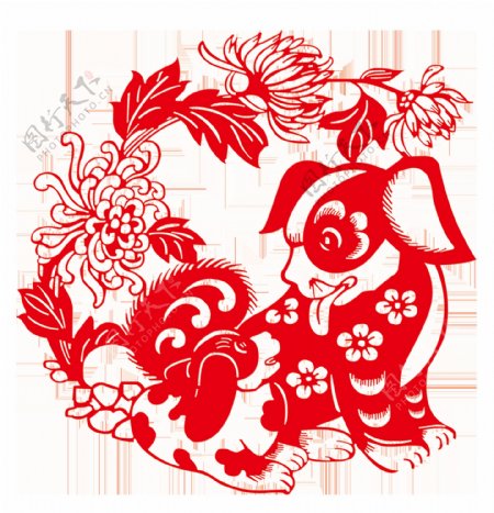 新年狗年中国风剪纸透明素材图