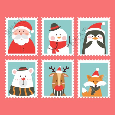 卡通圣诞元素邮票收藏