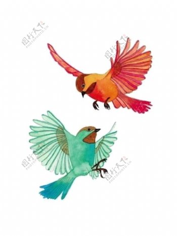帅气飞翔彩色小鸟装饰元素