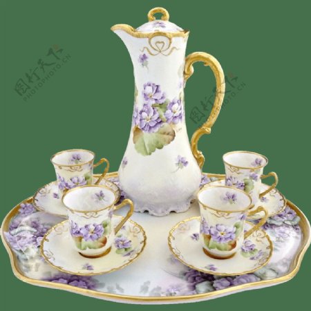 高级贵气紫色花纹茶具产品实物