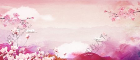 粉系樱花广告背景图案梦幻彩云