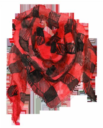 手绘红色格子围巾png透明素材