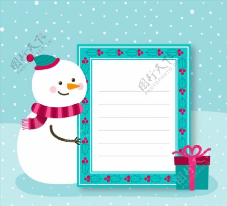 可爱圣诞节雪人装饰信纸矢量素材