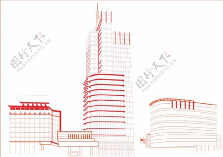 高楼大厦建筑结构线形图矢量图