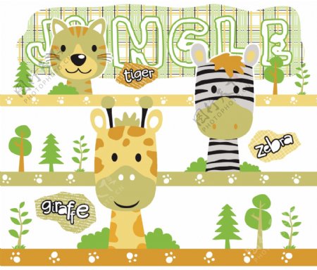 可爱淡绿色调长颈鹿儿童插画