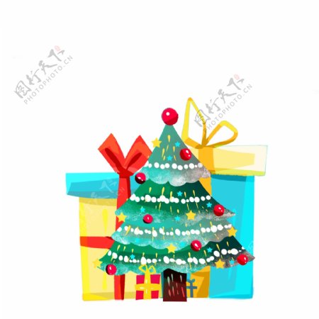 圣诞节圣诞树礼物卡通扁平元素